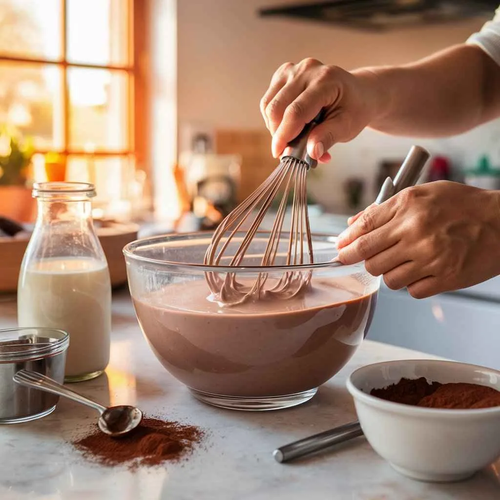 What is protein pudding made of? 3 Key Ingredients Delicious 3 Step-by-step preparation of chocolate protein pudding in a bowl.What is protein pudding made of?