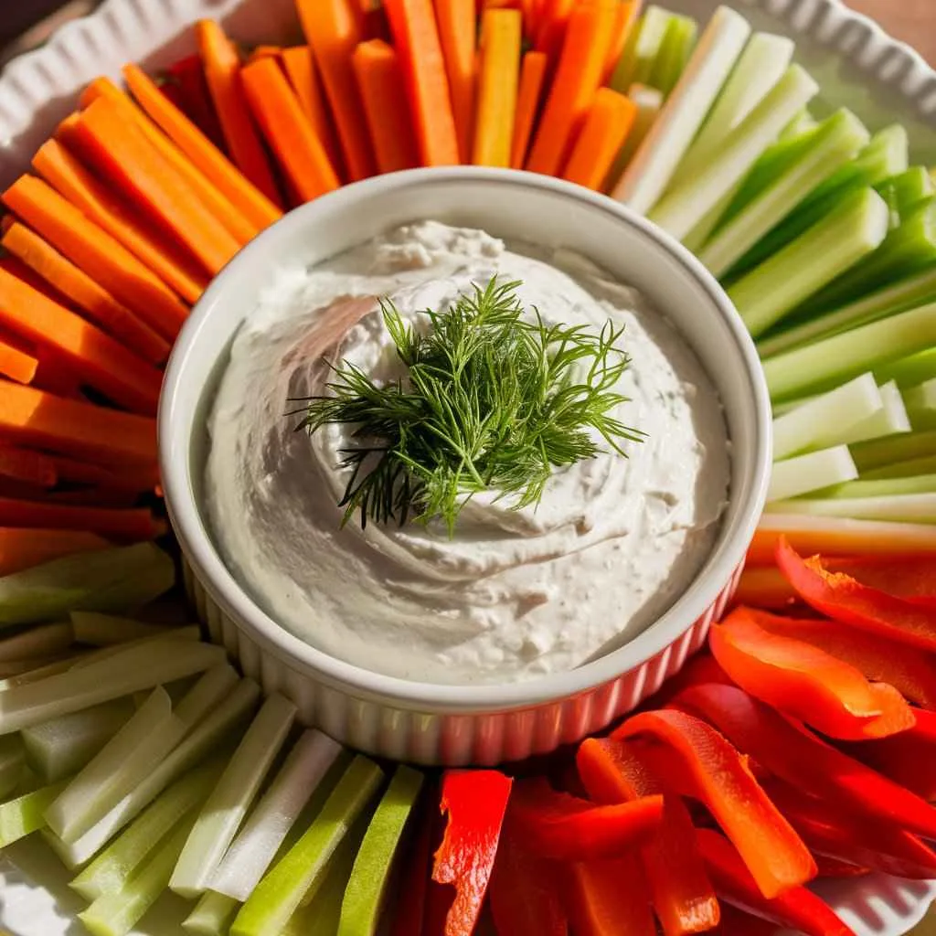 What are different kinds of dips?5 Delicious Types 5 What are different kinds of dips?.A bowl of Greek yogurt dip with fresh herbs and vegetable sticks arranged around it.