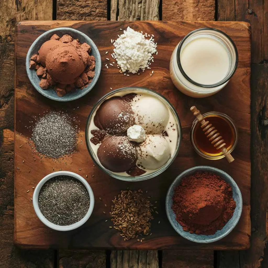 Are Protein Puddings Healthy? 5 Surprising Truths 2 Protein pudding ingredients: protein powder, almond milk, honey, chia seeds, and cocoa powder.Are protein puddings healthy?