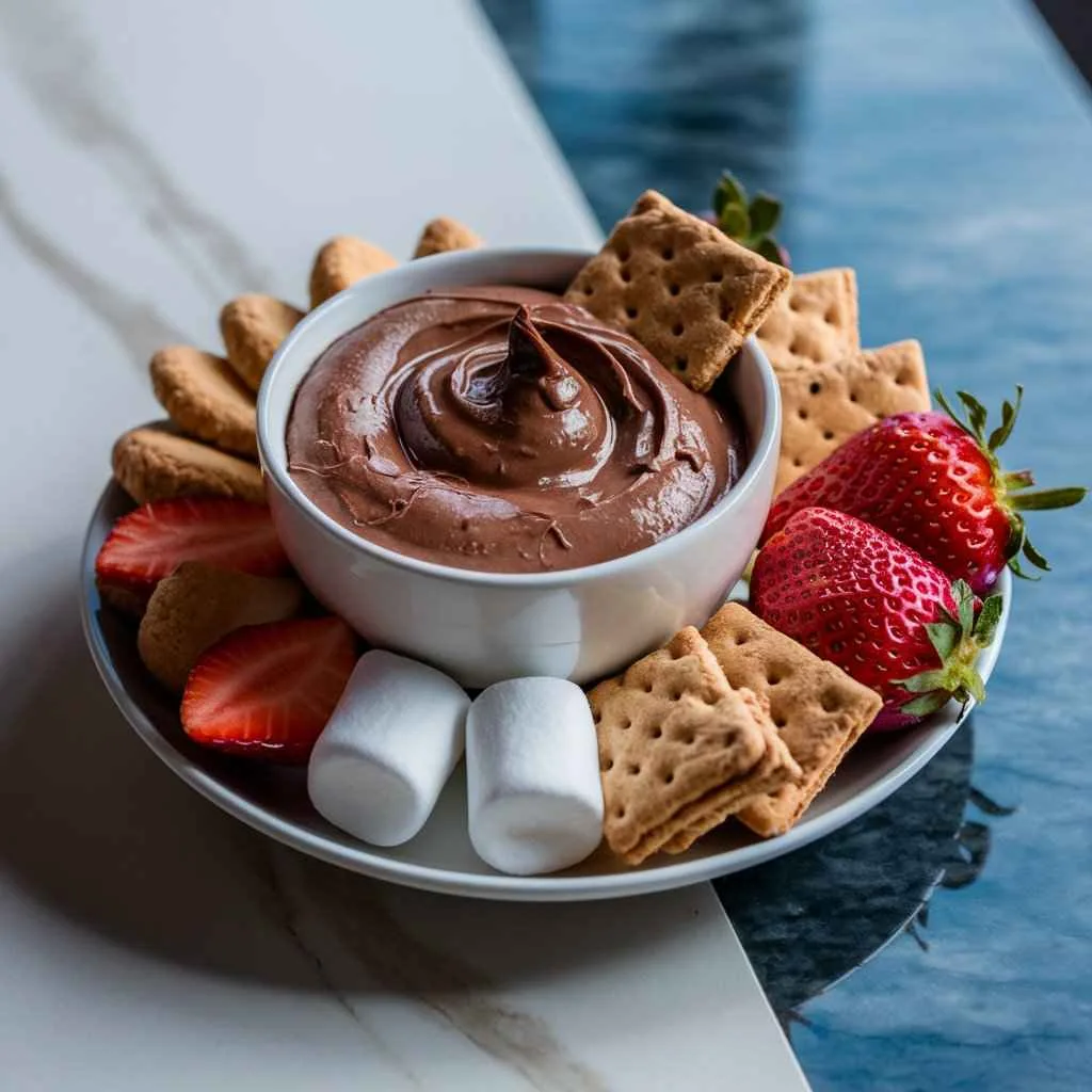 What is cream cheese dip made of? 5 Irresistible Ingredients 3 What is cream cheese dip made of?.A small bowl of rich chocolate cream cheese dip with strawberries and graham crackers around it