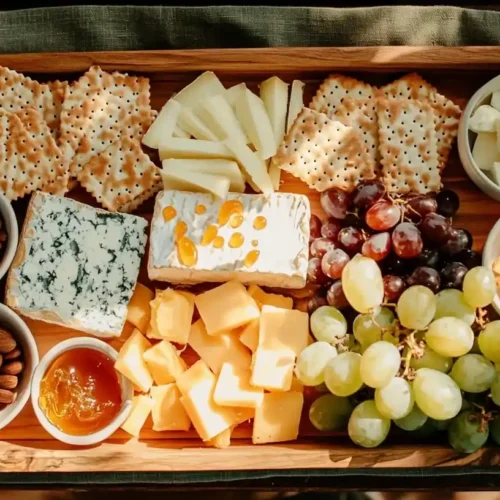 Cheese and Cracker Tray Perfect - Easy Assembly Guide 3 Cheese and Cracker Tray Perfect for entertaining - beautifully arranged with variety of cheeses, crackers, fruits and accompaniments