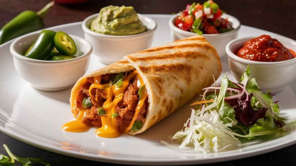 What Comes on a Grilled Cheese Burrito Taco Bell?5 Irresistible Ingredients 4 A Taco Bell grilled cheese burrito with added toppings and sides.What comes on a grilled cheese burrito Taco Bell?