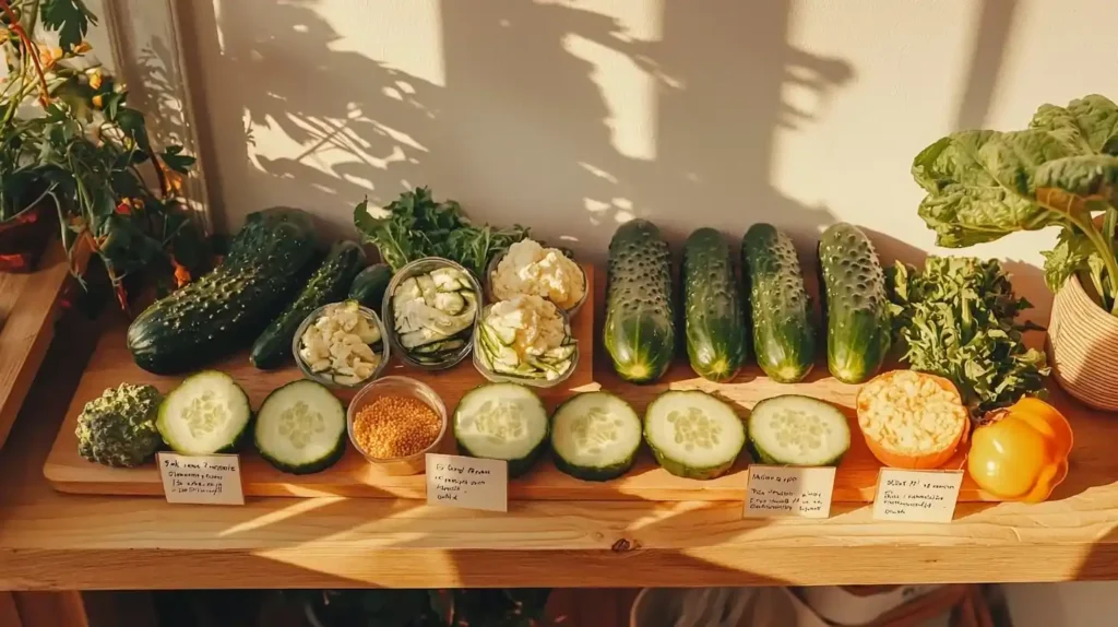 Do I Peel Cucumbers for a Veggie Tray? Expert Tips Revealed 2 Different cucumber varieties (garden, English, Persian, mini) displayed with peeling recommendations based on skin thickness.do I peel cucumbers for a veggie tray photo 0004