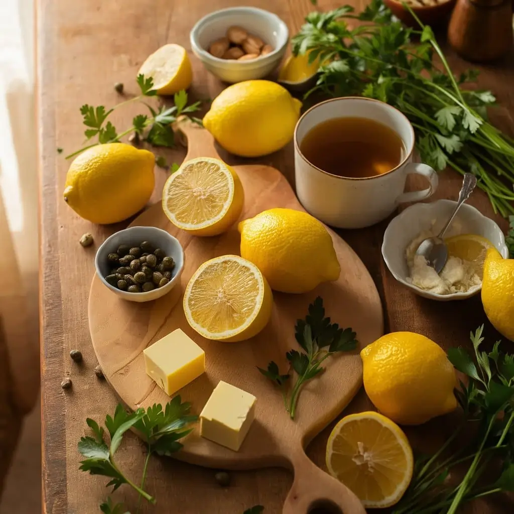Is It Piccata or Picatta? 4 Fascinating Facts to Know 3 Fresh ingredients for Piccata sauce including lemons, capers, butter, parsley, and chicken broth.Is it Piccata or Picatta