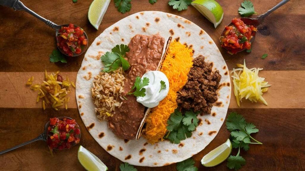 What was in Taco Bell's Grilled Stuft Burrito?7 Delicious Ingredients 3 Ingredients for Taco Bell’s Grilled Stuft Burrito neatly arranged.