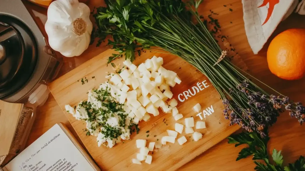 What Is a Fancy Vegetable Tray Called? Crudité Guide Revealed 2 Pronunciation guide for 'crudités' showing phonetic spelling 'kroo-dee-TAY' with helpful tips for correct French pronunciation.What Is a Fancy Vegetable Tray Called? photo 0009