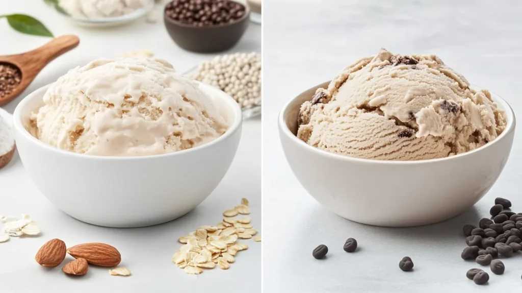 Can You Put a Protein Shake in Ice Cream? 4 A comparison of regular ice cream and protein ice cream, highlighting differences in texture and protein content.