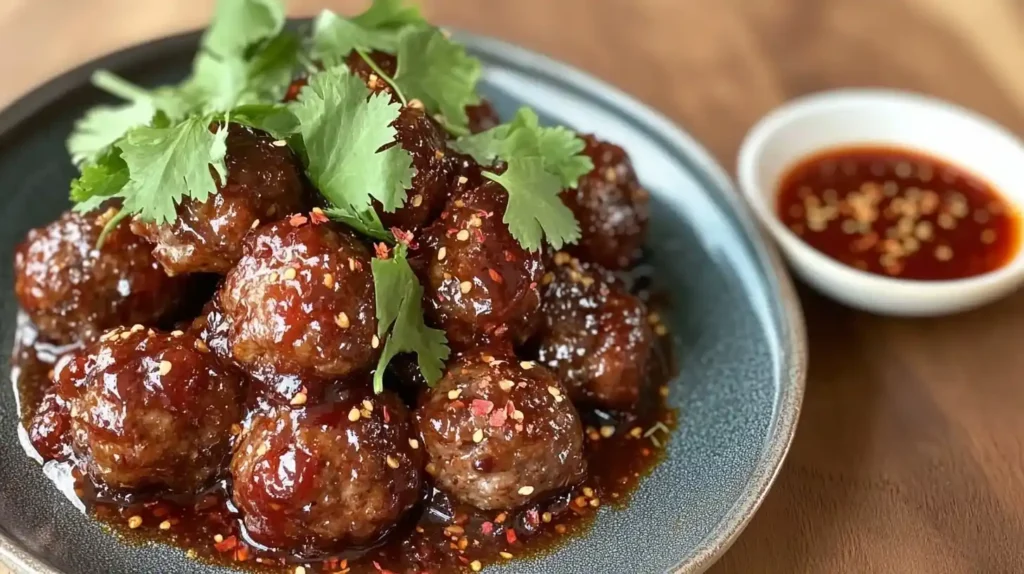 Why Do People Add Grape Jelly to Meatballs? Sweet Secret 6 A spicy version of grape jelly meatballs, garnished with red pepper flakes and fresh herbs for an extra kick.