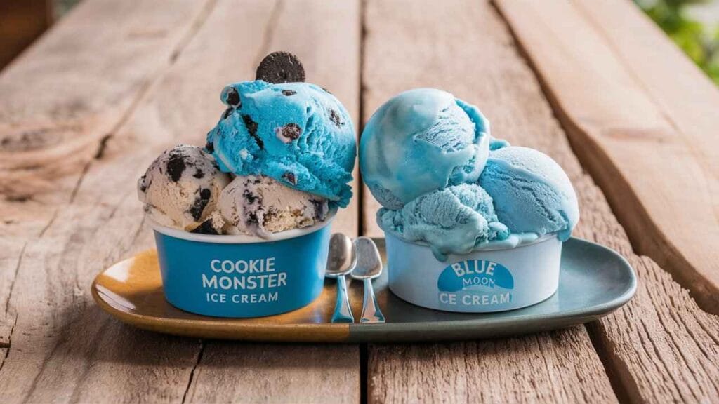 Is Cookie Monster Ice Cream Blue Moon? The Ultimate Scoop 6 Cookie Monster and Blue Moon Ice Cream side by side.Is Cookie Monster Ice Cream Blue Moon?