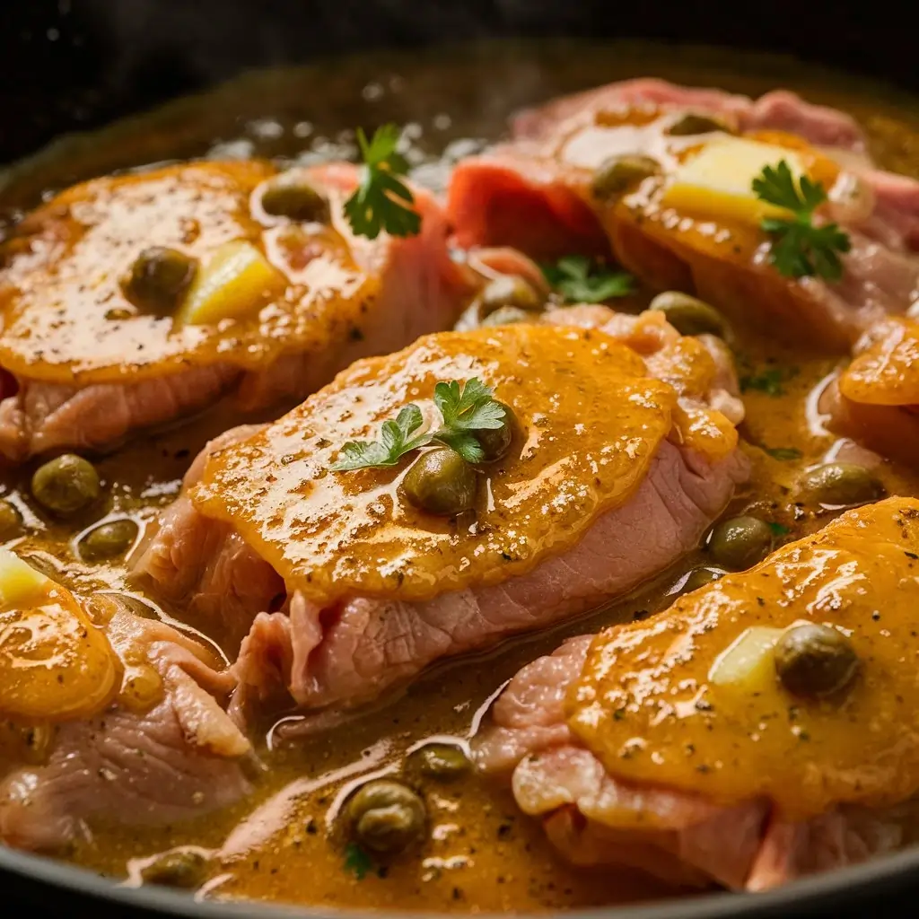 Is It Piccata or Picatta? 4 Fascinating Facts to Know 4 Veal Piccata cooking in a skillet with capers, butter, and parsley garnish.Is it Piccata or Picatta