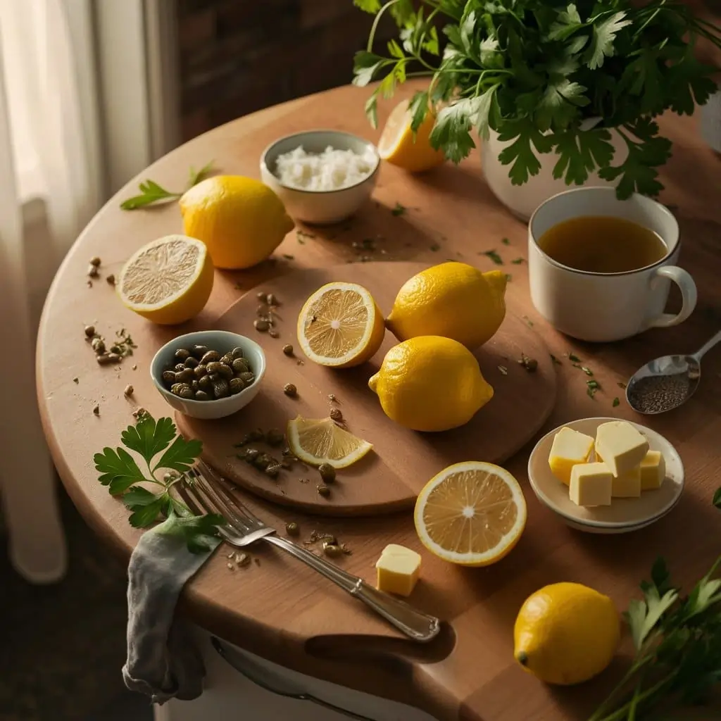 Is It Piccata or Picatta? 4 Fascinating Facts to Know 2 Fresh ingredients for Piccata sauce including lemons, capers, butter, parsley, and chicken broth.Is it Piccata or Picatta