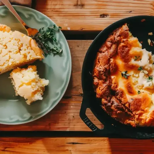 What is the difference between cornbread and southern cornbread? 3 Side-by-side comparison showing What is the difference between cornbread and southern cornbread? - cake-like northern style versus crispy skillet southern style.