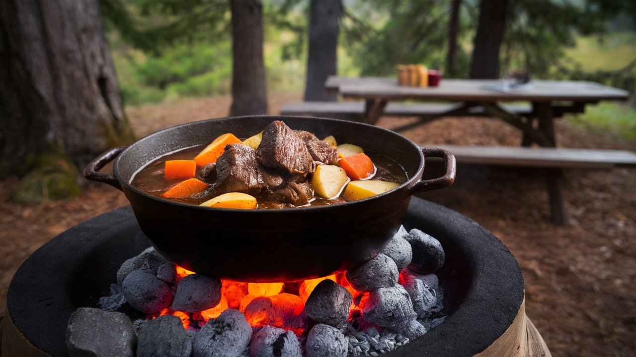 Is there anything you shouldn't cook in a Dutch oven.Dutch oven cooking a hearty beef stew over glowing coals in an outdoor setting
