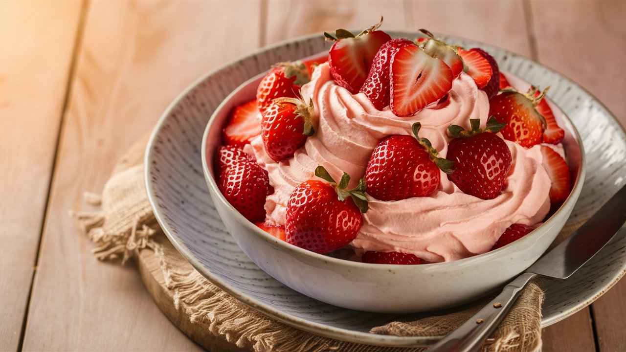 Does Strawberry Cream Cheese Still Exist?.Bowl of strawberry cream cheese with fresh strawberries.