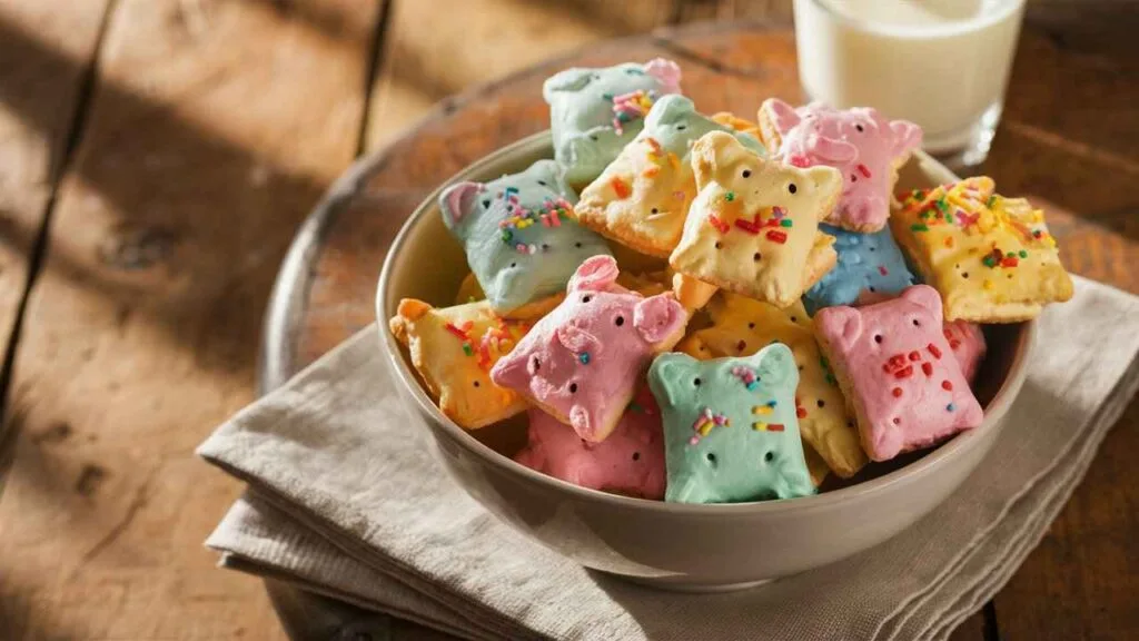 What is the frosting in the frosted animal crackers made of?5 Sweet Secrets 2 What is the frosting in the frosted animal crackers made of?.A vibrant bowl of frosted animal crackers with colorful sprinkles.