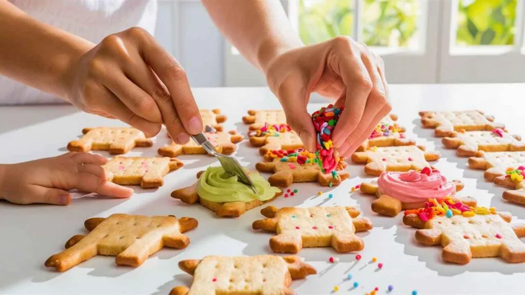 What is the frosting in the frosted animal crackers made of?5 Sweet Secrets 5 Animal-shaped crackers being frosted and sprinkled with decorations.What is the frosting in the frosted animal crackers made of?