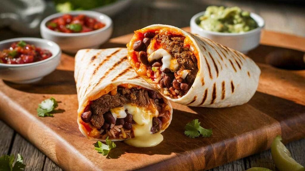 What was in Taco Bell's Grilled Stuft Burrito?7 Delicious Ingredients 6 What was in Taco Bell's Grilled Stuft Burrito?.A homemade Grilled Stuft Burrito sliced open to reveal fillings.