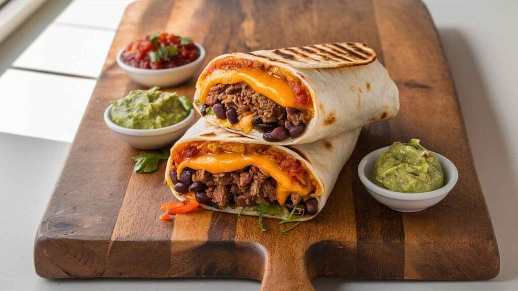 What Comes on a Grilled Cheese Burrito Taco Bell?5 Irresistible Ingredients 5 A homemade grilled cheese burrito sliced open to reveal its fillings.What comes on a grilled cheese burrito Taco Bell?
