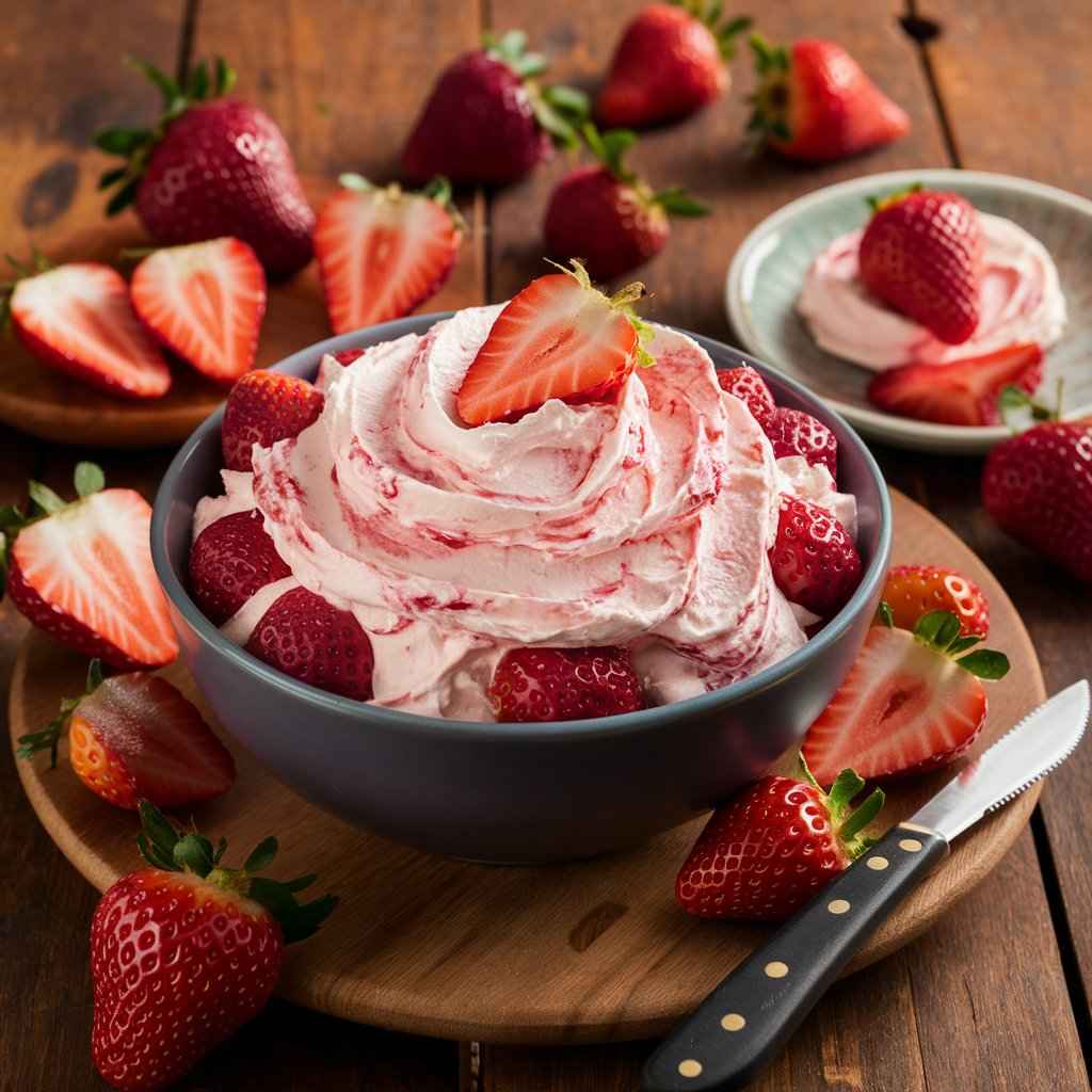 What does strawberry cream cheese taste like?5 Delicious Reasons 2 What does strawberry cream cheese taste like?.Bowl of strawberry cream cheese with fresh strawberries.