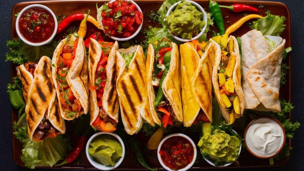 What is the grilled cheese burrito made of?5 Irresistible Ingredients 4 What is the grilled cheese burrito made of?.A vibrant platter of grilled cheese burritos with diverse fillings.