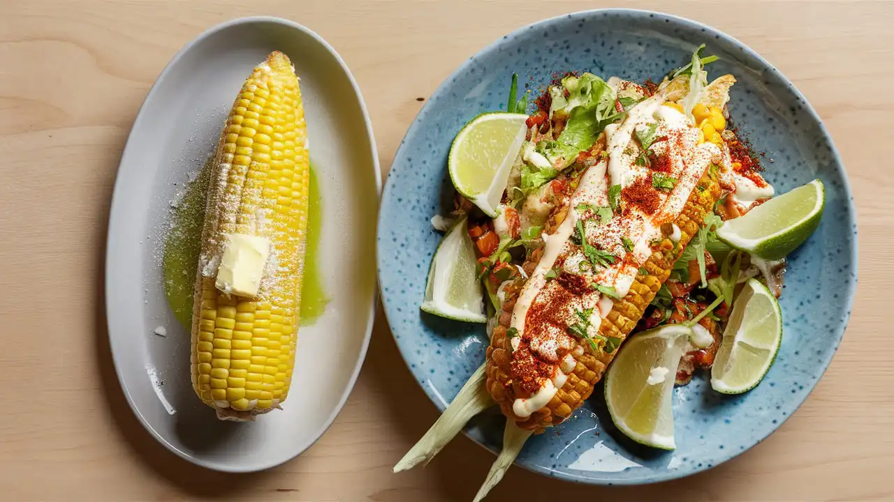 What Is the Difference Between Street Corn and Elote?.for Side-by-side visual comparison of street corn and elote on separate plates.