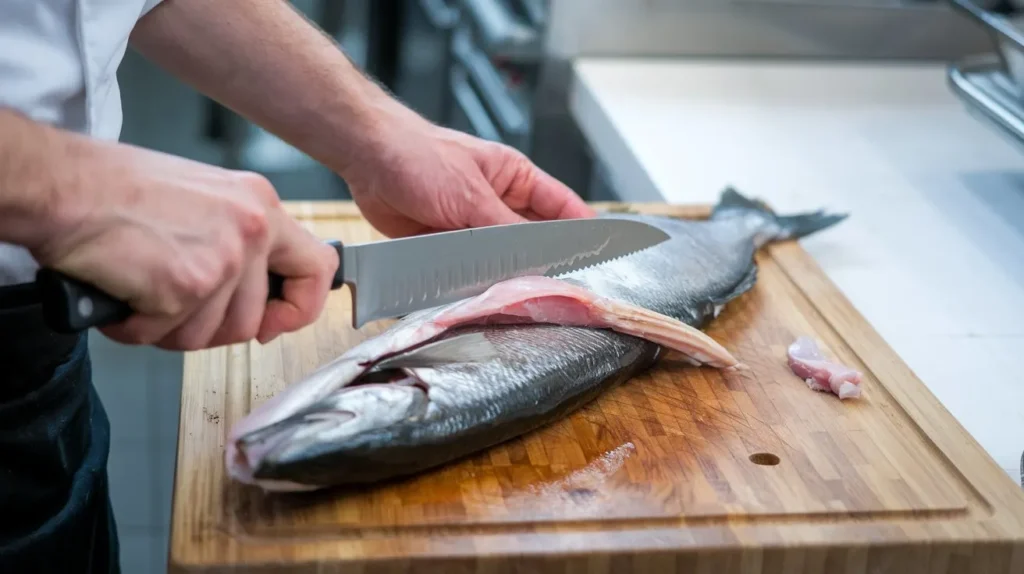 What Is the Best Way to Eat Dover Sole? 2 A chef filleting a Dover sole on a kitchen counter with precision tools.What is the best way to eat Dover sole?