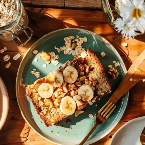 10 Tips for Perfect Flourless Banana Bread 3 Perfect flourless banana bread slice showing moist texture, a quick and easy gluten-free breakfast option for busy families