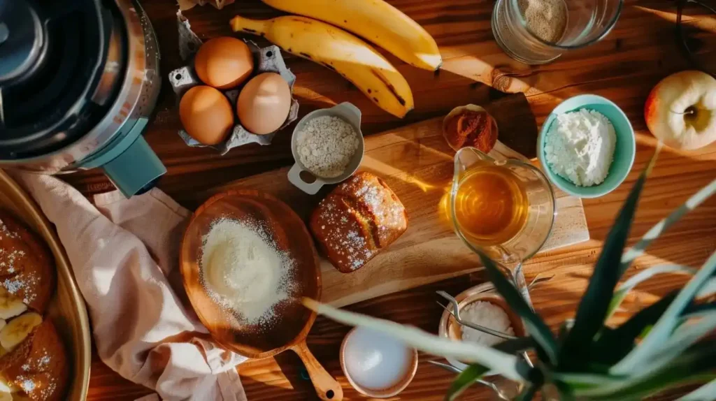 Banana Bread with Oil– Easy effortles kitchen 2 Fresh ingredients banana bread with oil including spotted bananas and vegetable oil, a quick and easy recipe for busy families