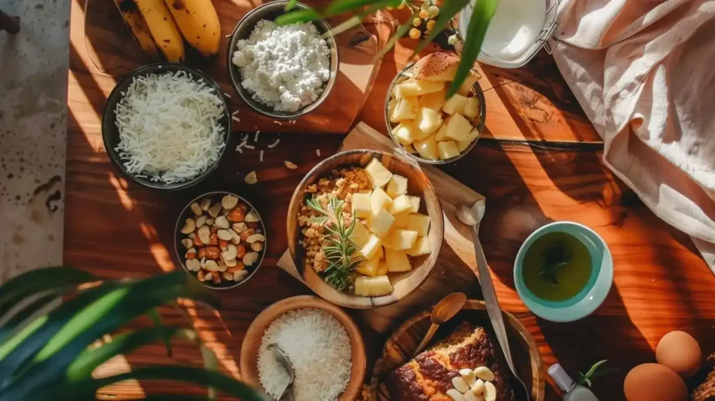 A Taste of the Tropics – Hawaiian Banana Bread 2 Fresh ingredients for making Hawaiian banana bread recipe including pineapple and coconut, a quick and easy tropical breakfast treat.