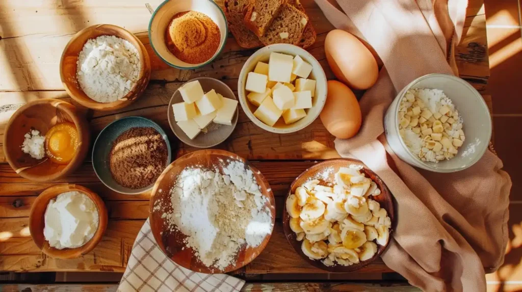 Ultimate Banana Bread Recipe – Soft, Moist & Effortless 2 Fresh ingredients for making ultimate banana bread recipe arranged for quick, easy preparation