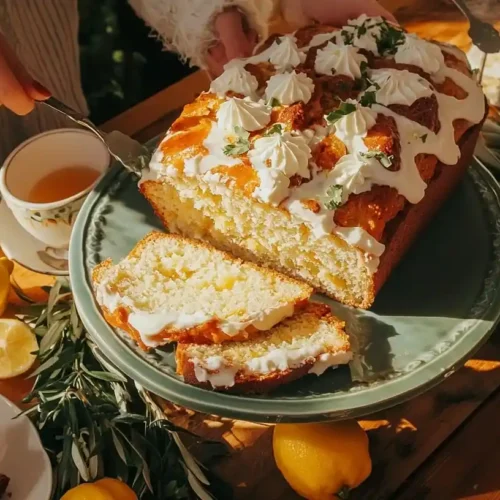 Lemon Cream Cheese Bread: Bright Citrus Loaf with Tangy Richness 3 Homemade lemon cream cheese bread with glaze and slices showing moist interior with cream cheese swirls