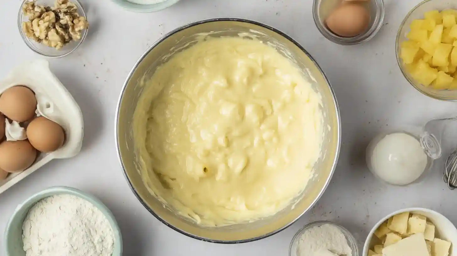 Pineapple Fluff Salad Step Mixing pineapple fluff salad base