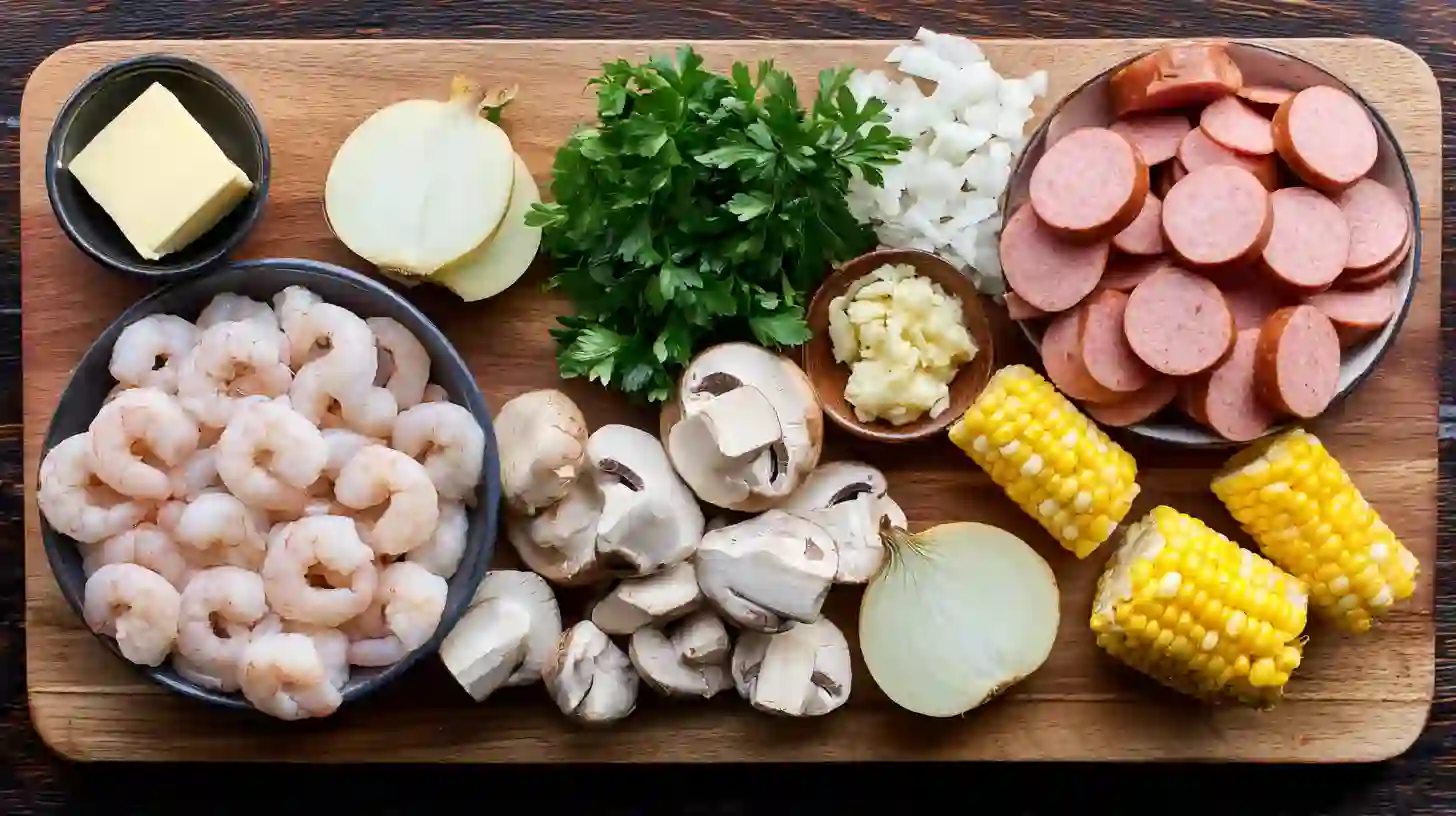 Sheet Pan Shrimp Boil Ingredients Ingredients for sheet pan shrimp boil on table