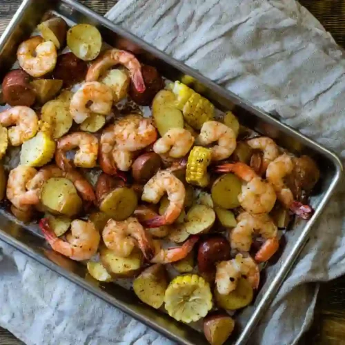 Sheet Pan Shrimp Boil – Easy One-Pan Dinner in 25 Minutes 2 Finished sheet pan shrimp boil ready to serve
